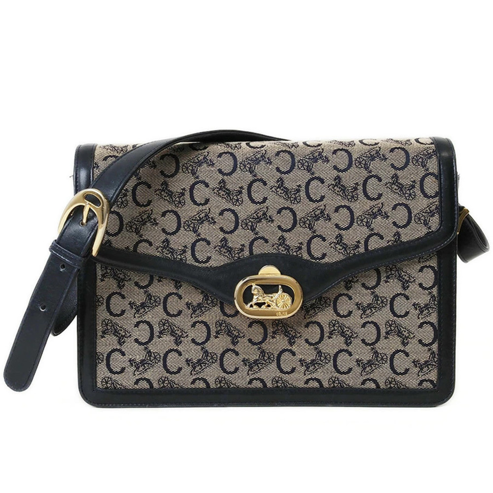 Celine Bag Shoulder Carriage Sulky Beige Navy Blue